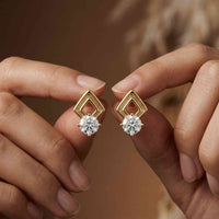 2.5Ct Moissanite Geometric Chevron Drop Stud Earrings Gold