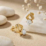 2.5Ct Moissanite Geometric Chevron Drop Stud Earrings Gold