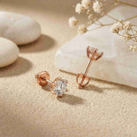 1.22Ct Moissanite Classic Six Prong Stud Earrings Rose Gold