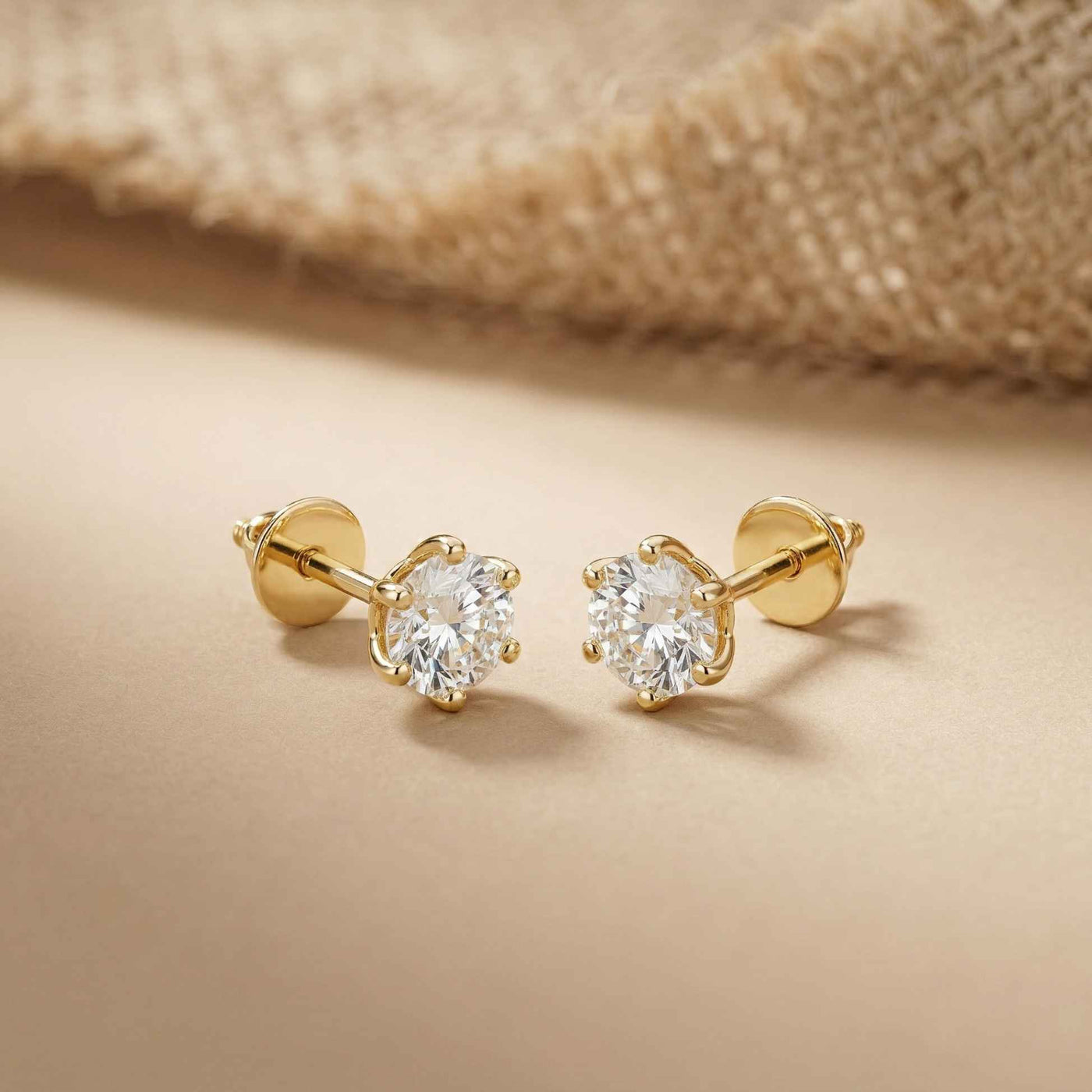 1.22Ct Moissanite Classic Six Prong Stud Earrings Gold