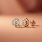 2.98Ct Moissanite Hexagon Halo Stud Earrings Rose Gold