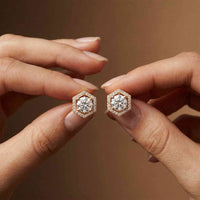 2.98Ct Moissanite Hexagon Halo Stud Earrings Rose Gold