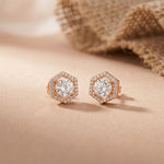 2.98Ct Moissanite Hexagon Halo Stud Earrings Rose Gold