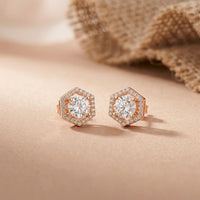 2.98Ct Moissanite Hexagon Halo Stud Earrings Rose Gold
