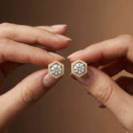 2.98Ct Moissanite Hexagon Halo Stud Earrings Gold