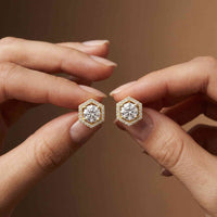 2.98Ct Moissanite Hexagon Halo Stud Earrings Gold