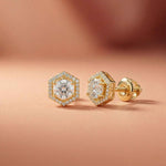 2.98Ct Moissanite Hexagon Halo Stud Earrings Gold