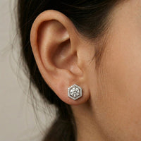 2.98Ct Moissanite Hexagon Halo Stud Earrings White