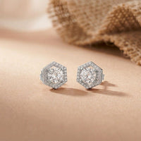 2.98Ct Moissanite Hexagon Halo Stud Earrings White
