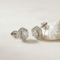2.98Ct Moissanite Hexagon Halo Stud Earrings White