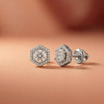 2.98Ct Moissanite Hexagon Halo Stud Earrings White