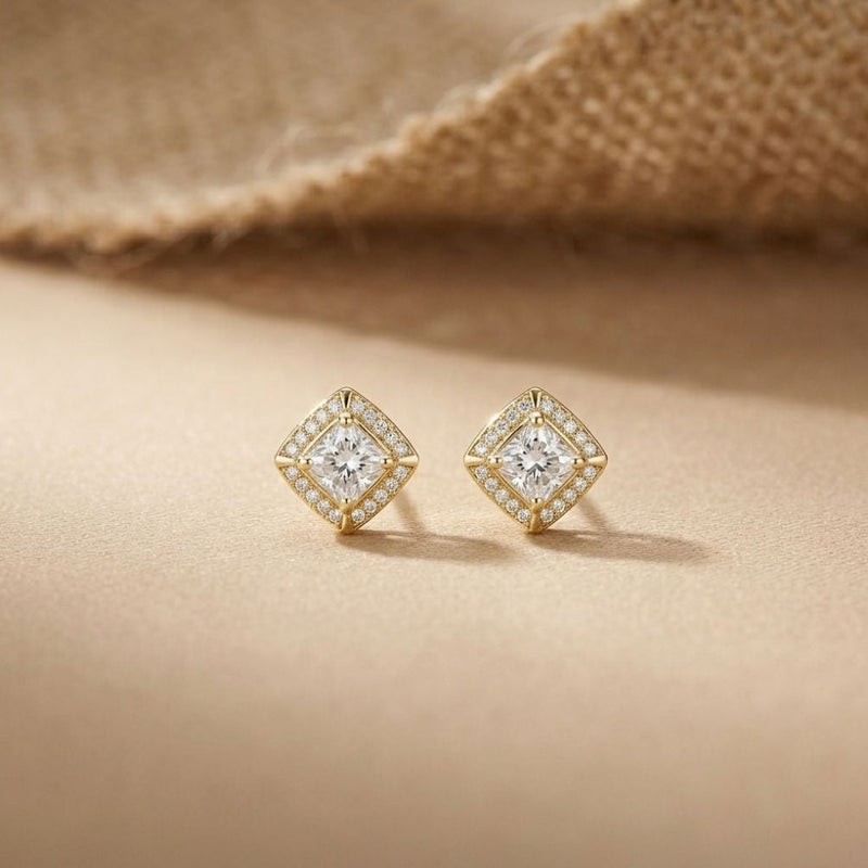 2.9Ct Moissanite Square Halo Stud Earrings