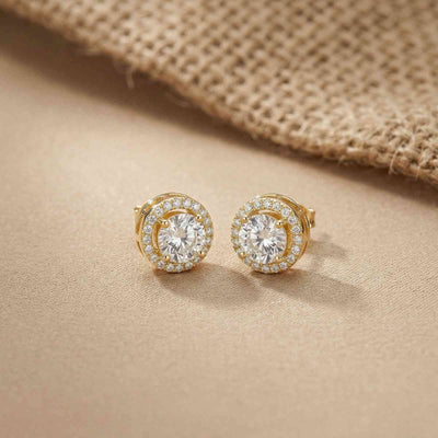 2.90Ct Moissanite Classic Round Halo Stud Earrings