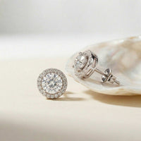 2.90Ct Moissanite Classic Round Halo Stud Earrings
