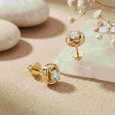 0.47Ct Moissanite Twisted Halo Stud Earrings