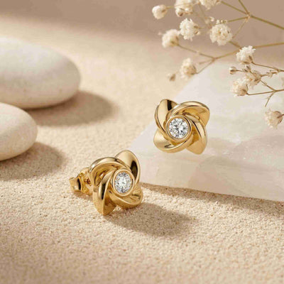 1.8Ct Moissanite Golden Bloom Swirl Stud Earrings