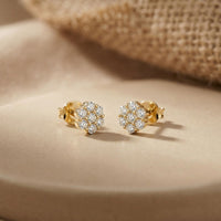 0.42Ct Moissanite Blossom Cluster Stud Earrings Gold Vermeil (2.5 Micron) Gold