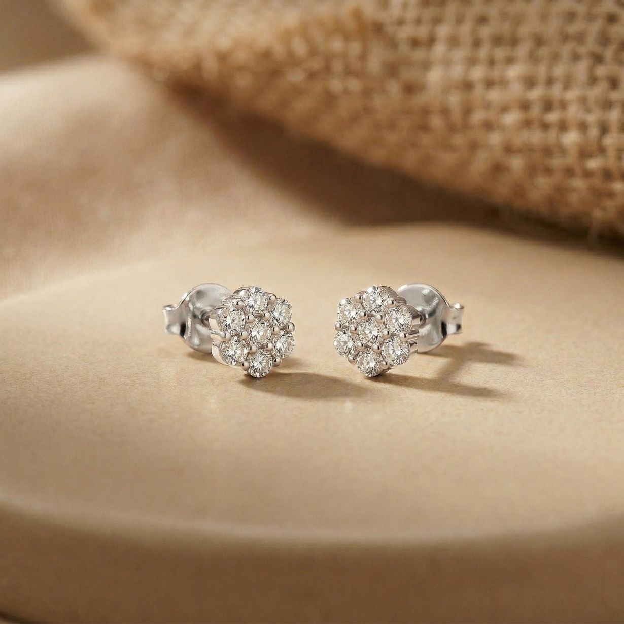 0.42Ct Moissanite Blossom Cluster Stud Earrings Gold Vermeil (2.5 Micron) White