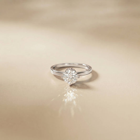 1.00Ct Round Moissanite Classic Solitaire Engagement Ring
