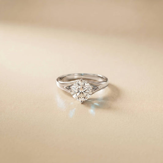 1Ct Round Moissanite Twist Engagement Silver Ring