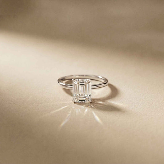 2 Ct Emerald Cut Moissanite Solitaire Engagement Ring