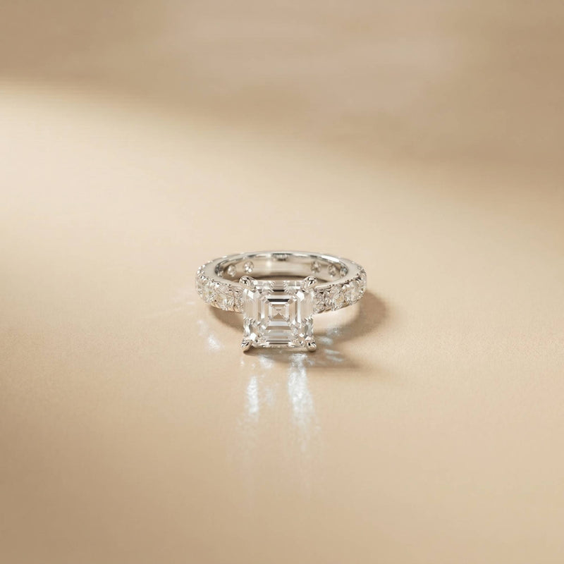 4.76 Ct Asscher Cut Moissanite Pavé Engagement Ring