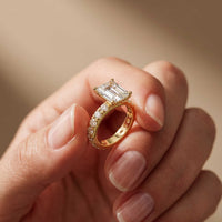 4.76 Ct Emerald Cut Moissanite Pavé Engagement Ring