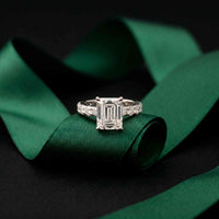 4.76 Ct Emerald Cut Moissanite Pavé Engagement Ring