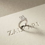 4.76 Ct Emerald Cut Moissanite Pavé Engagement Ring