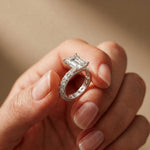 4.76 Ct Emerald Cut Moissanite Pavé Engagement Ring