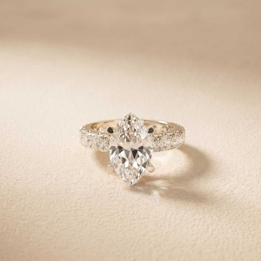 4.76 Ct Marquise Cut Moissanite Pavé Engagement Ring