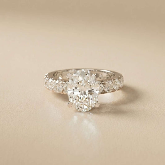 4.76 Ct Oval Moissanite Pavé Engagement Ring