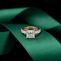4.76 Ct Princess Cut Moissanite Hidden Halo Engagement Ring