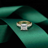 4.76 Ct Princess Cut Moissanite Hidden Halo Engagement Ring