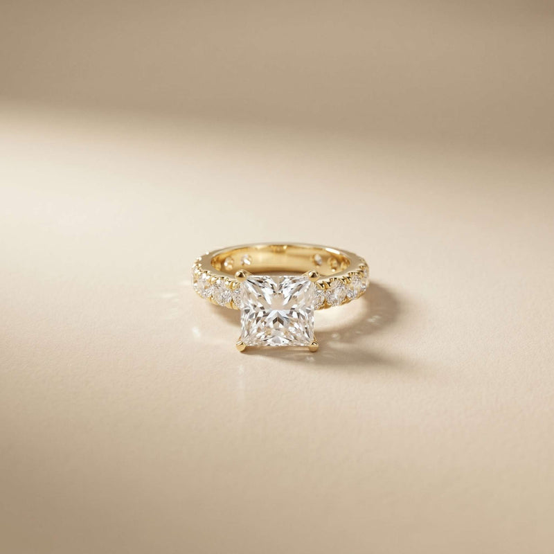 4.76 Ct Princess Cut Moissanite Hidden Halo Engagement Ring