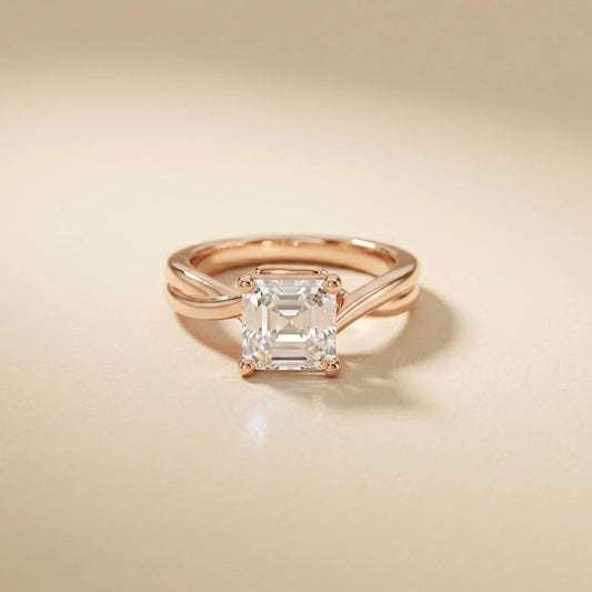 2 Ct Asscher Moissanite Spiral Shank Engagement Ring