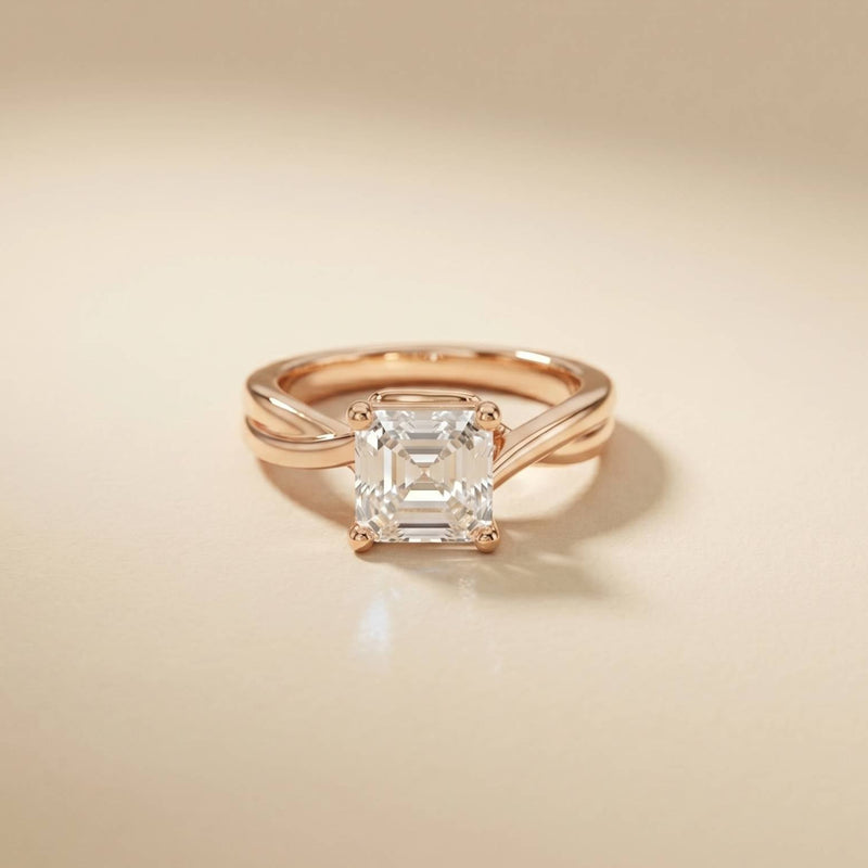 2 Ct Asscher Moissanite Spiral Shank Engagement Ring Rose Gold