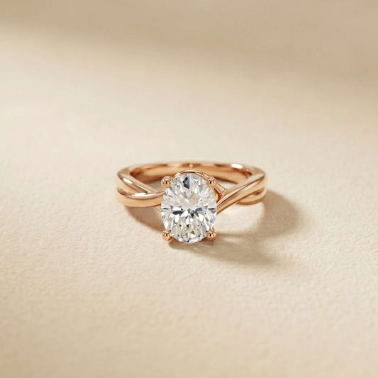 2 Ct Oval Moissanite Twisted Shank Engagement Ring