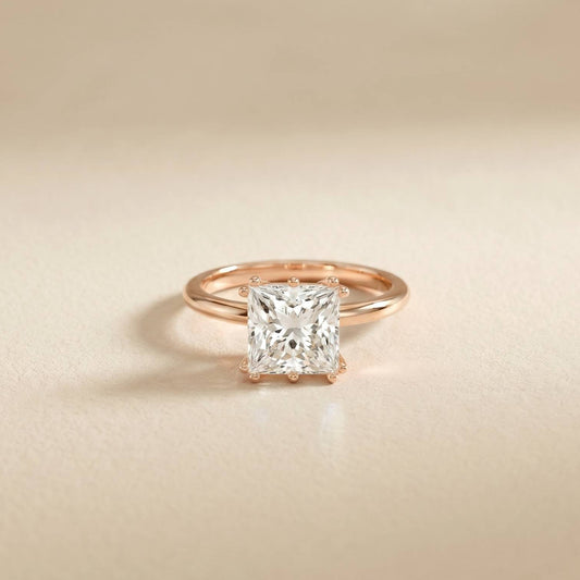 2.05 Ct Princess Moissanite Secret Halo Engagement Ring