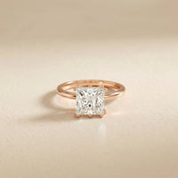 2.05 Ct Princess Moissanite Secret Halo Engagement Ring Rose Gold