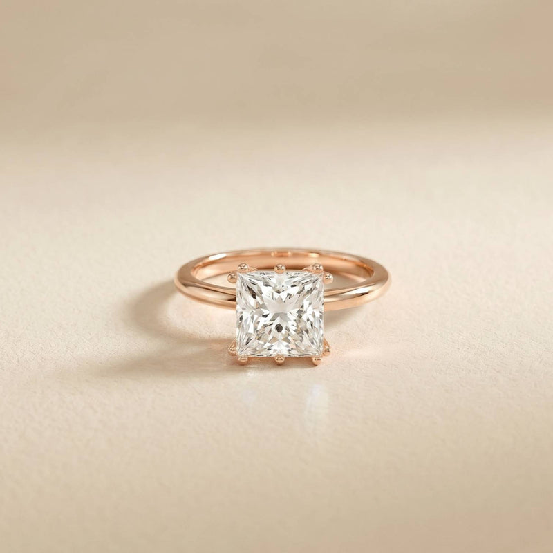 2.05 Ct Princess Moissanite Secret Halo Engagement Ring Rose Gold