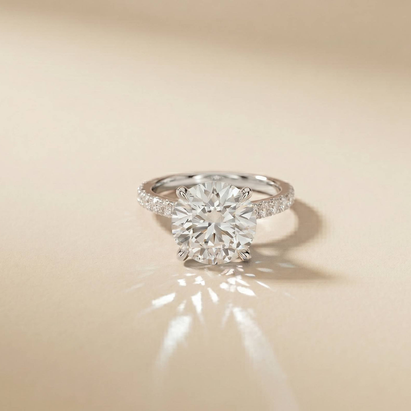 4.58 Ct Round Moissanite Delicate Hidden Halo Engagement Ring