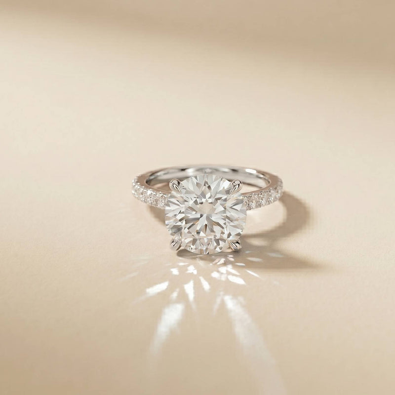 4.58 Ct Round Moissanite Delicate Hidden Halo Engagement Ring