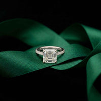 4.58 Ct Asscher Moissanite Petite Hidden Halo Engagement Ring