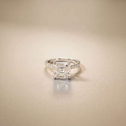 4.58 Ct Asscher Moissanite Petite Hidden Halo Engagement Ring