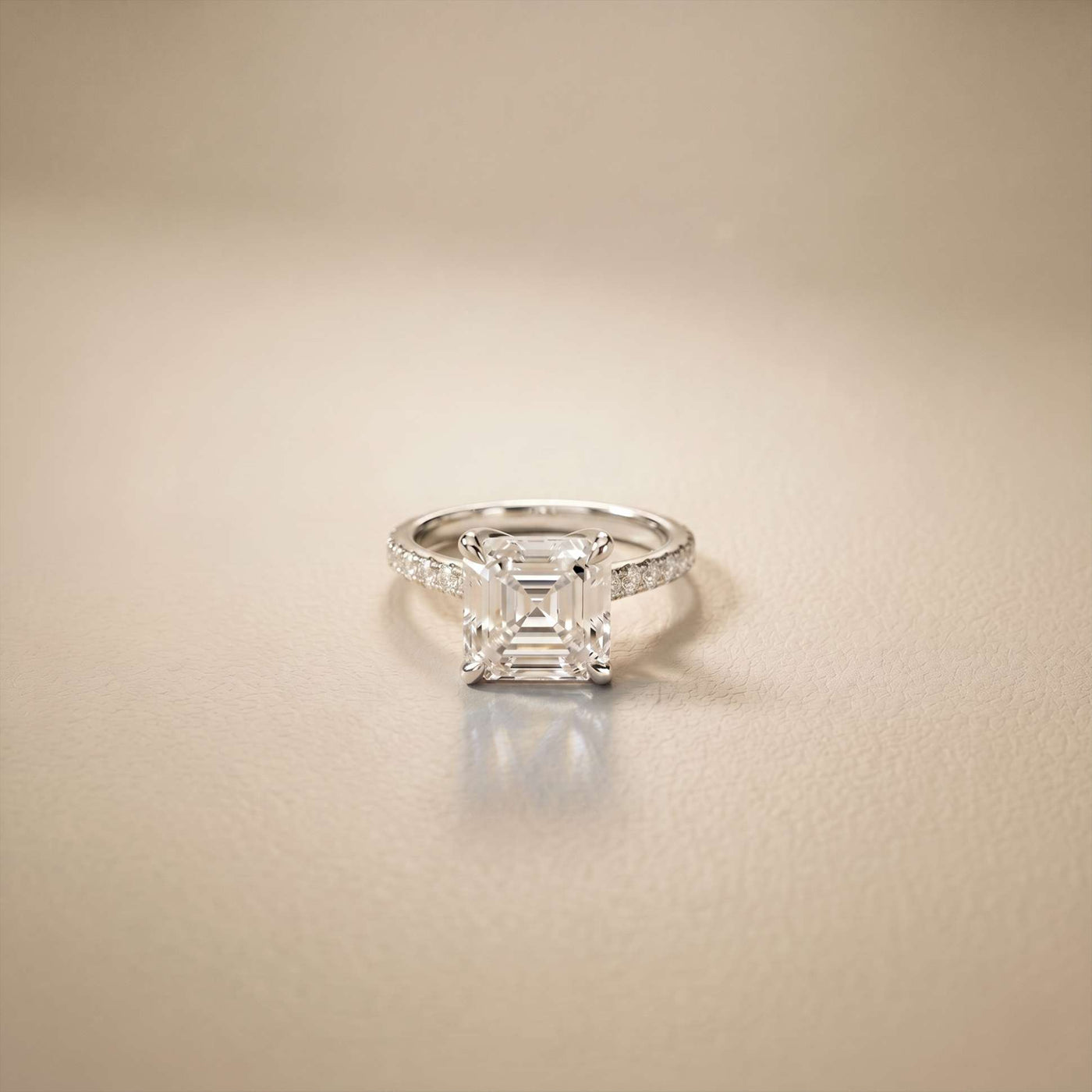 4.58 Ct Asscher Moissanite Petite Hidden Halo Engagement Ring