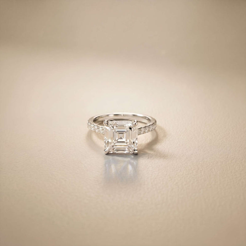 4.58 Ct Asscher Moissanite Petite Hidden Halo Engagement Ring