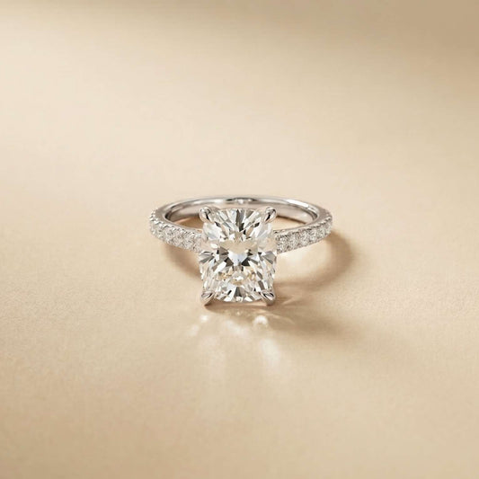 4.58 Ct Cushion Moissanite Micropavé Band Engagement Ring
