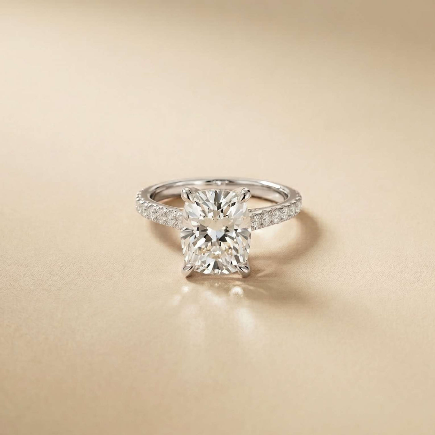 4.58 Ct Cushion Moissanite Micropavé Band Engagement Ring
