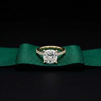4.58 Ct Cushion Moissanite Hidden Halo Solitaire Engagement Ring